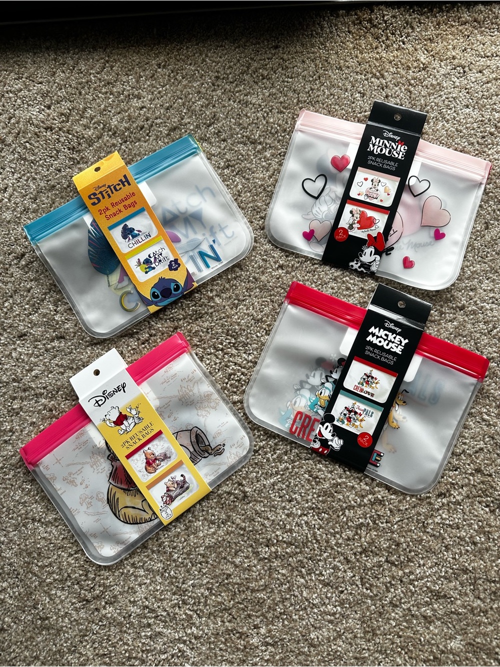 New Disney Set of Reusable Snack Bags